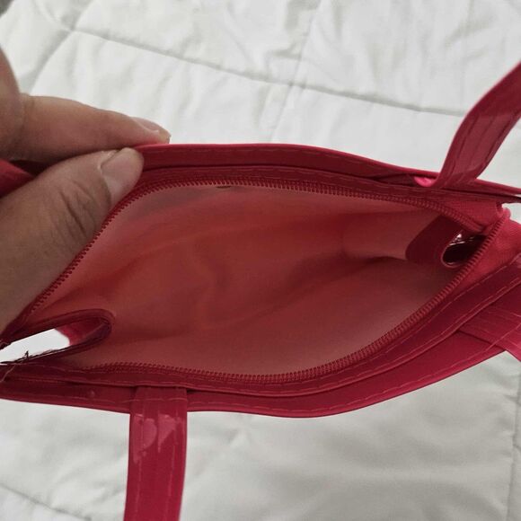 Ted Baker London Tote Bag Small Pink Glossy PVC with White Bow Zip Closure - Picture 4 of 7